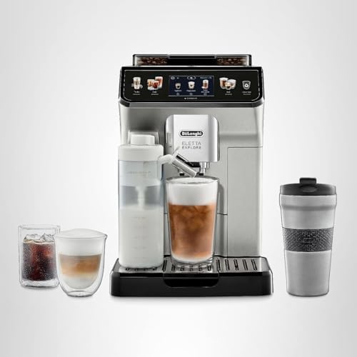 De'Longhi Eletta Explore Espresso Machine with Cold Brew, Hot & Cold Milk Frother - 50+ Recipes, Built in Grinder, User Profiles, Smartphone Compatible with Bean Adapt Technology for Ideal Extraction