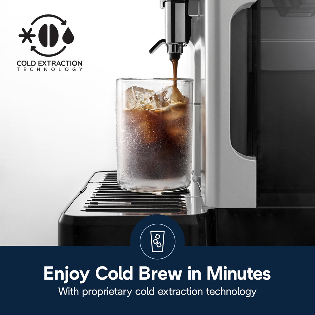 De'Longhi Eletta Explore Espresso Machine with Cold Brew, Hot & Cold Milk Frother - 50+ Recipes, Built in Grinder, User Profiles, Smartphone Compatible with Bean Adapt Technology for Ideal Extraction