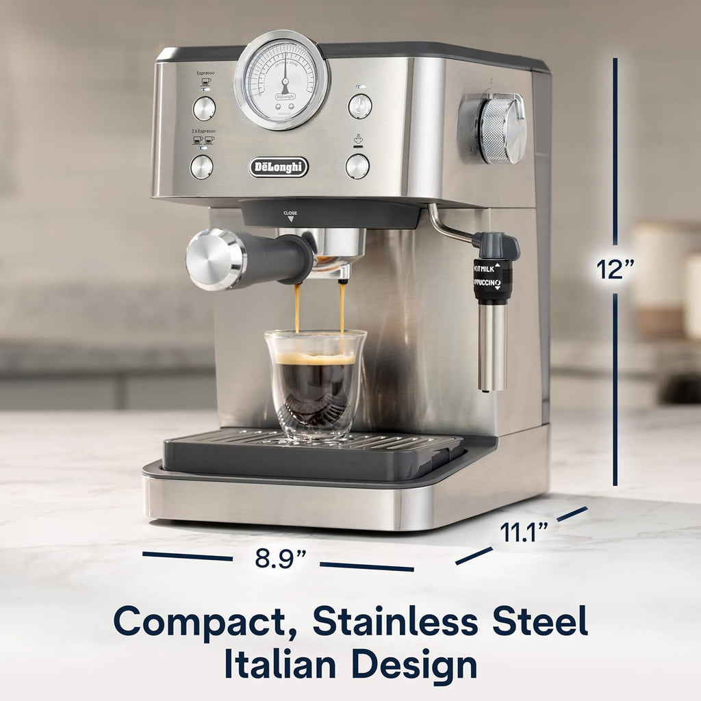 De’Longhi Classic Espresso Machine with Milk Frother, 15-Bar Pump & Temperature Control - Barista Coffee Maker Kit for Espresso, Latte, Cappuccino & Iced